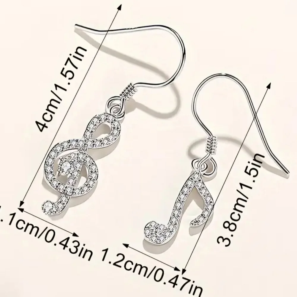 Silver Colored Rhinestone Music Note Earrings 🎵 - Picture 3 of 3